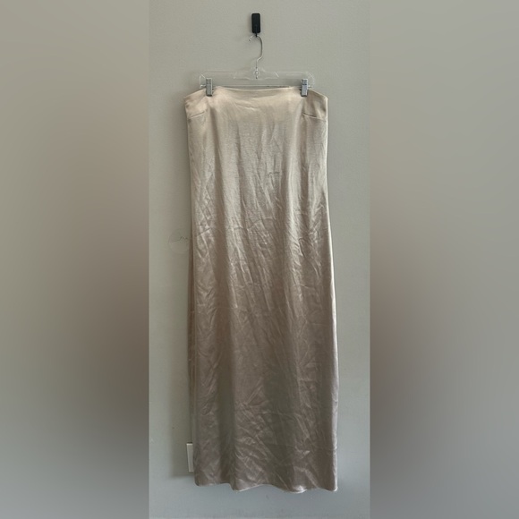 Sachin & Babi Stella Strapless Hammered Back Slit Satin Gown Size 12 Champagne - Picture 3 of 13